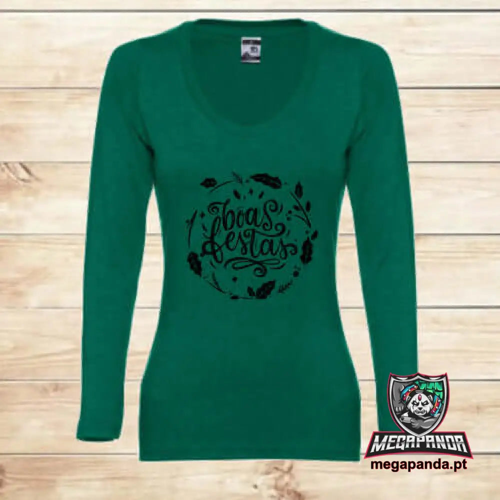 T-Shirt Comprida Mulher Natal Boas Festas 2 S Comprida