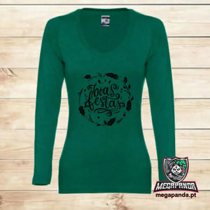 Camiseta Larga Mujer Navidad Felices Fiestas 2