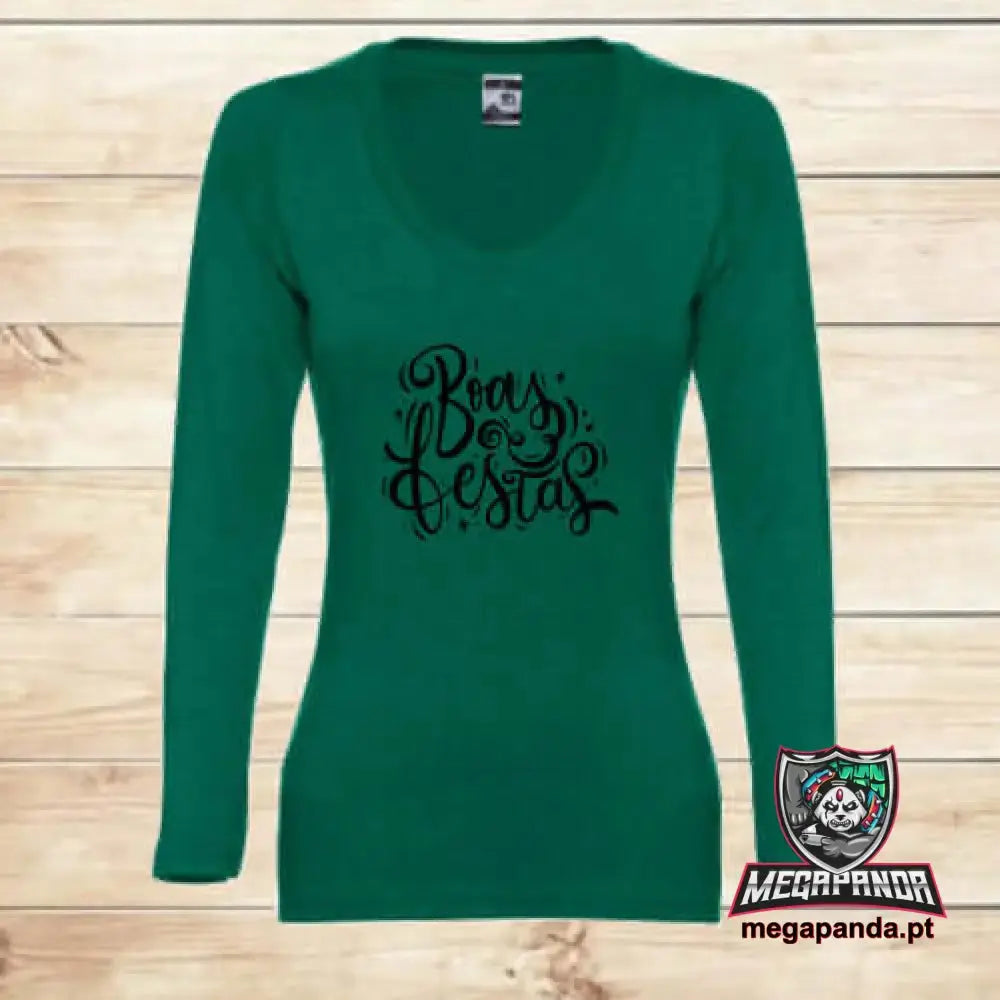 Camiseta Larga Mujer Navidad Felices Fiestas