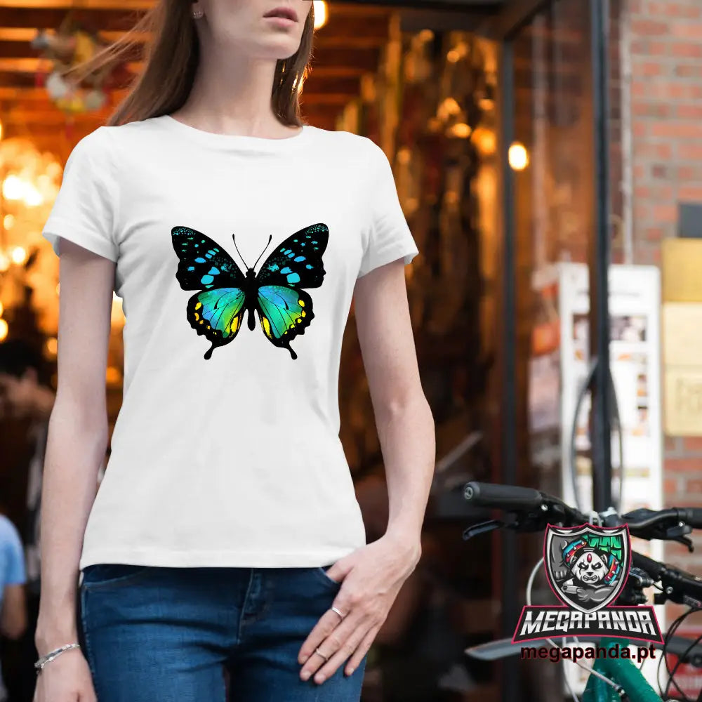 T-Shirt Senhora Desenho Borboleta Branca / S Brindes