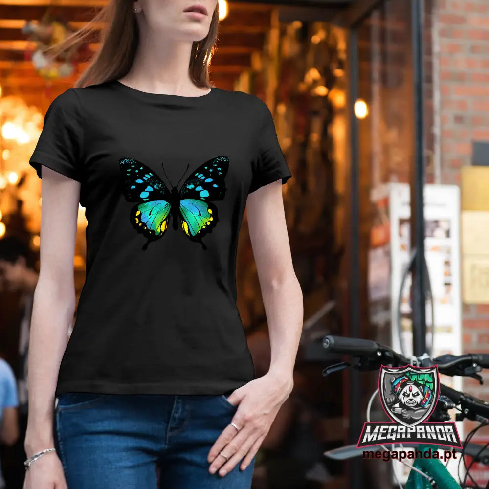 T-Shirt Senhora Desenho Borboleta Preta / S Brindes